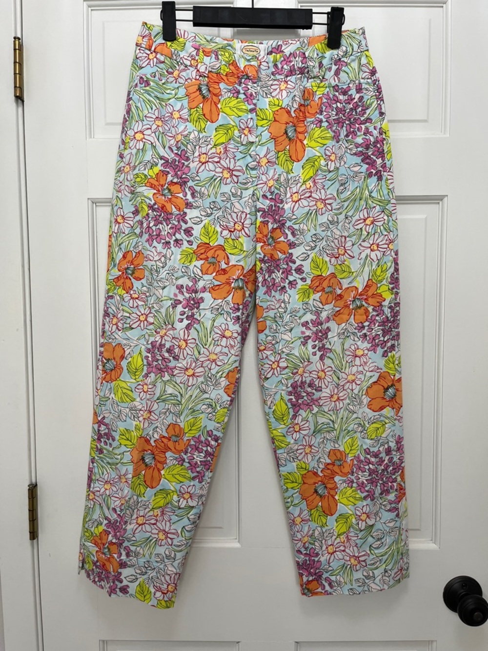 Talbots Stretch Cotton Blend Floral Watercolor Print Straight Leg Pants - Size 6